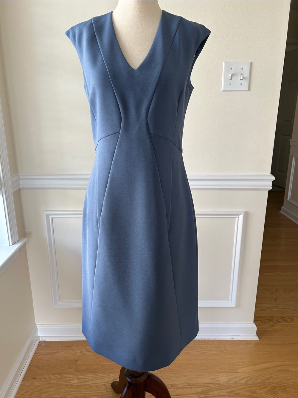 Brooks Brothers Slate Blue V-Neck Midi Sheath Dress